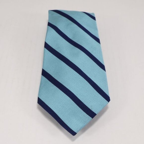 Lands End Mens Necktie Silk Stripe Repp Classic Business Blue - Picture 1 of 8